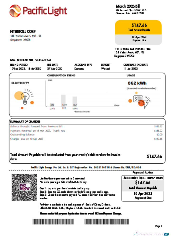 Download Pacific Light electricity utility business bill SCR Photoshop template
